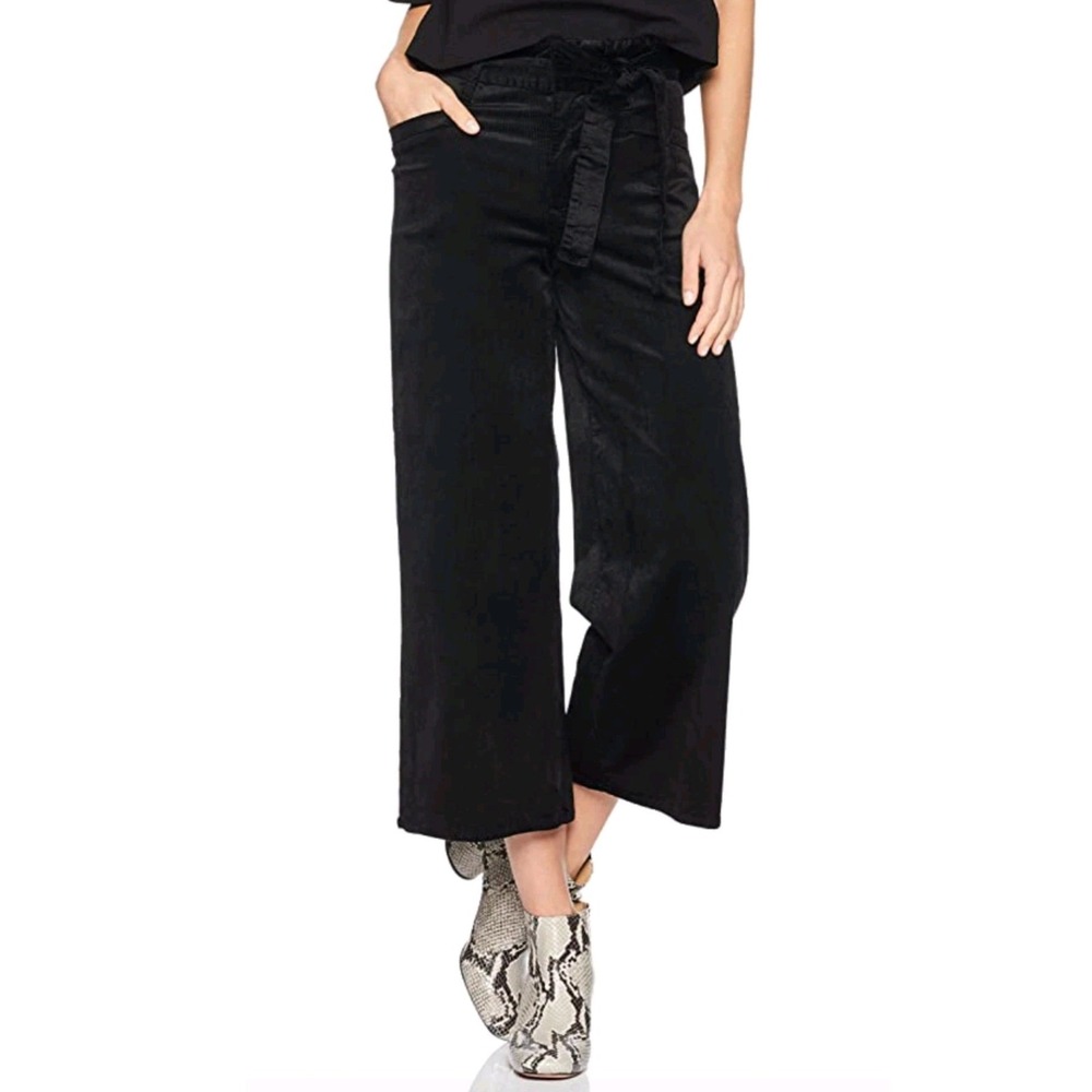 PAIGE Sutton Black Corduroy Wide Leg Cropped Pants High Rise Sz 27 4649E16-1086